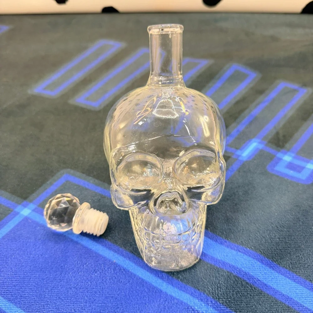 Glass Skull Decanter Bottle Stopper Barware Halloween Skeleton Spirits